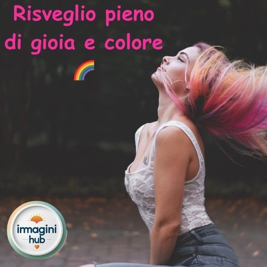 Risveglio sereno con colori vivaci e gioia, rappresentando un nuovo inizio luminoso e positivo.